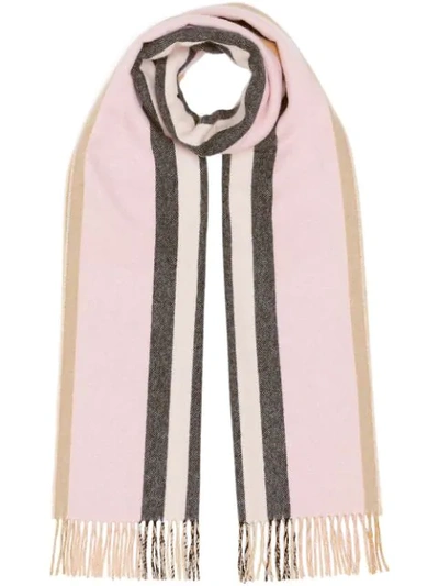 Burberry Reversible Icon Stripe Cashmere Scarf In Pink