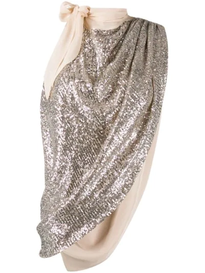 Magda Butrym Sequined Silk Mousseline Cape Top In Silver