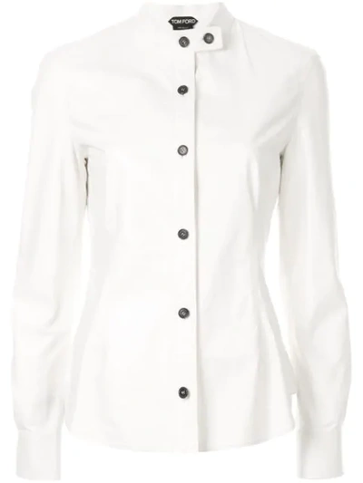 Tom Ford Band Collar Leather Shirt In White