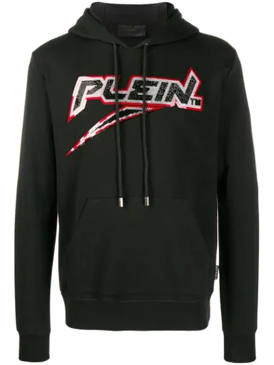 Philipp Plein Rhinestone Logo Hoodie In Black