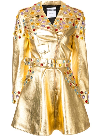 Moschino Crystal-embellished Metallic Dress In Gold