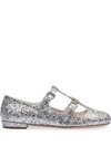 Miu Miu Glitter Buckle Ballerina Flats In Silver