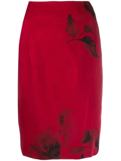 N°21 Floral Print Pencil Skirt In Red