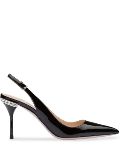 Miu Miu Crystal Embellished Pumps In Black