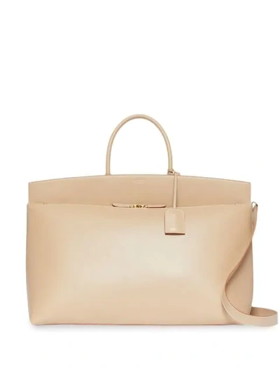 Burberry Extra Large Leather Society Top Handle Bag In Neutrals
