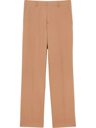 Burberry Stripe Detail Wool Tailored Trousers In Brown
