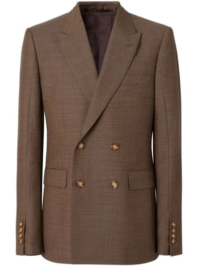 Burberry English Fit Sharkskin Wool Double-breasted Jacket In Brown