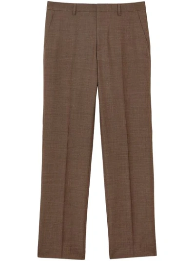 Burberry Sharkskin Wool Tailored Trousers In Brown