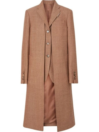 Burberry Waistcoat Detail Wool Tailored Coat In Brown
