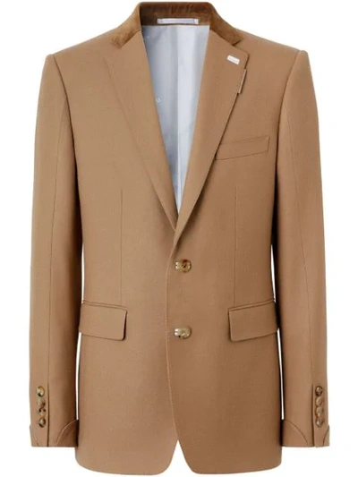 Burberry English Fit Velvet Collar Wool Flannel Tailored Jacket In Neutrals