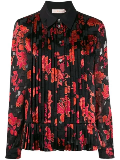 Floral Print Pleated Shirt In Black