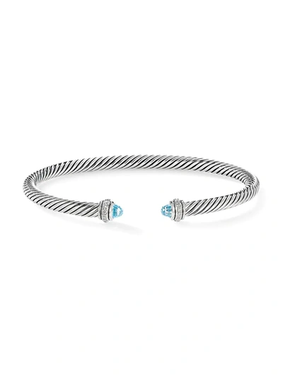David Yurman Sterling Silver Cable Classic Bracelet With Blue Topaz & Diamonds In Sky