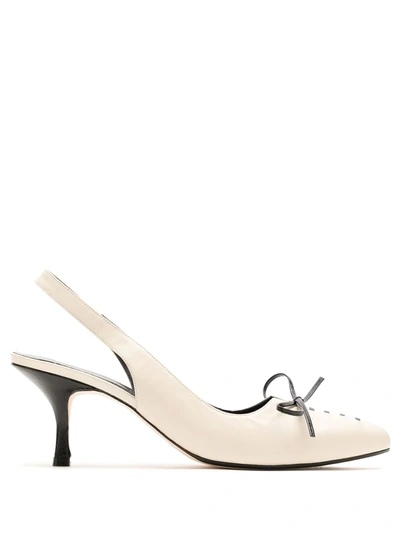 Sarah Chofakian Bow Detail Slingback Pumps In White