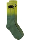 Palm Angels Gradient Palm Tree Print Socks In Green