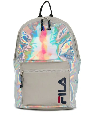 Fila Logo Print Holographic Backpack In Silver