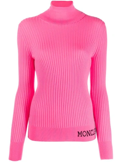 Moncler Wool Rib Knit Sweater In Pink