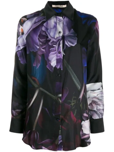 Roberto Cavalli Floral Graphic Print Shirt In Black