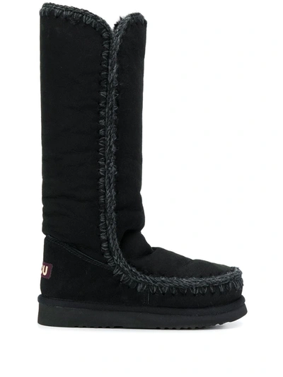 Mou Woven Detail Boots In Black