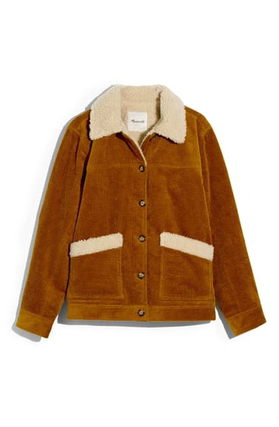 Madewell Faux Shearling Lined Corduroy Swing Chore Coat In Egyptian Gold
