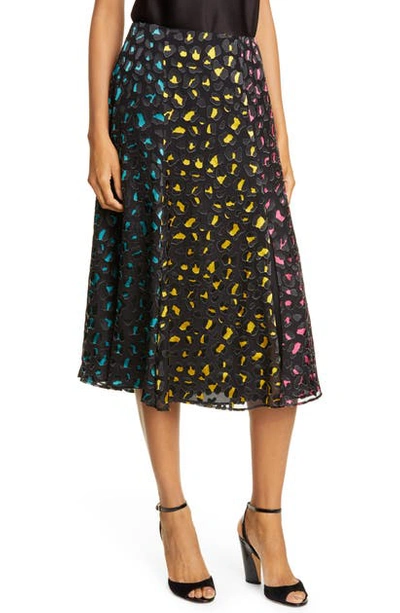 Alice And Olivia Jenessa Abstract Leopard Print Burnout Silk Blend Skirt In Black Multi