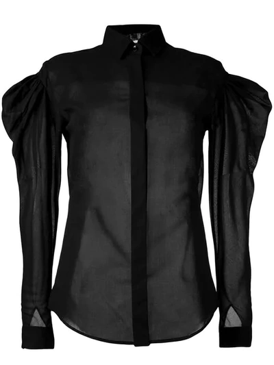 Saint Laurent Sheer Puff-sleeve Shirt In Black