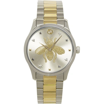 Gucci Silver & Gold G-timeless Bee Watch In Silver/gold