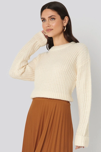 Na-kd Folded Sleeve Round Neck Knitted Sweater - Offwhite