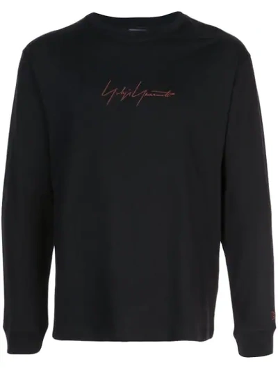 Yohji Yamamoto Long Sleeved Signature T-shirt In Black
