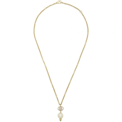 Gucci Gold Interlocking G Pearl Necklace In 8516 Pearl