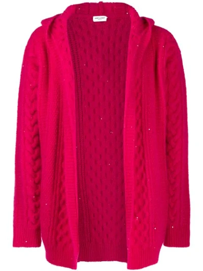 Saint Laurent Cable-knit Hooded Cardigan In Pink