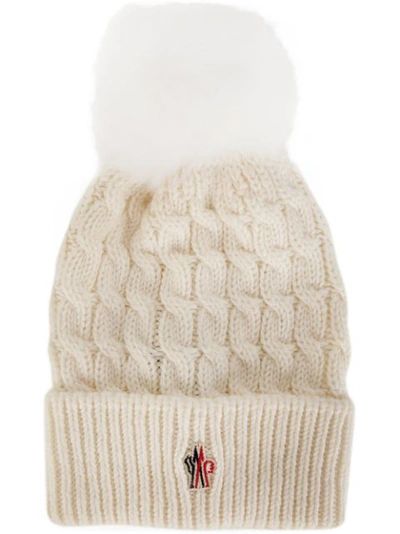 Moncler Wool Cable Knit Hat W/ Pom Pom In 034 White
