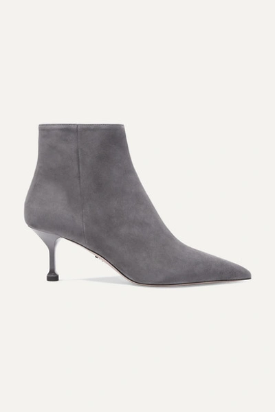 Prada Suede Heeled Ankle Boots In Gray