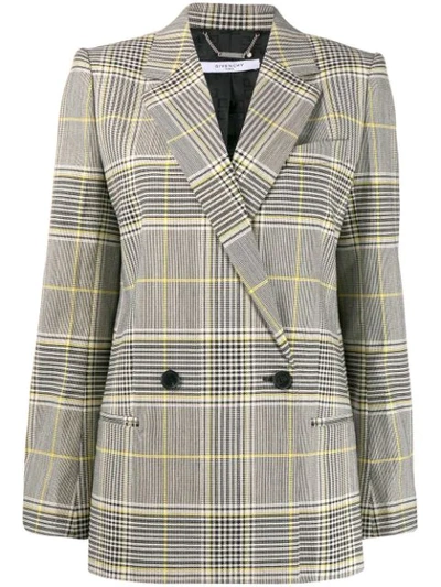 Givenchy Double Breasted Check Wool Blend Blazer In Black