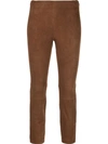 Vince Stretch Suede Split-hem Cropped Pants In Brown