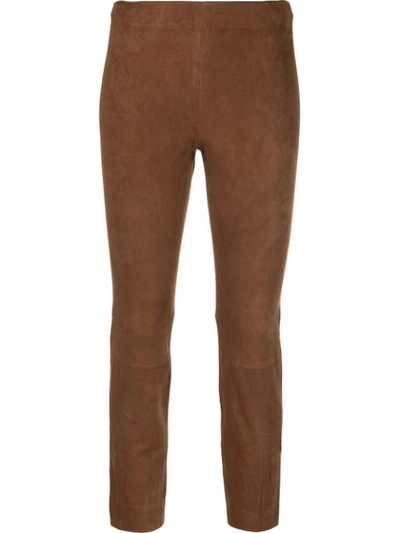 Vince Stretch Suede Split-hem Cropped Pants In Brown