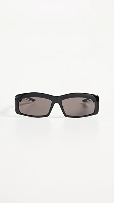 Balenciaga Womens Black Hybrid Rectangle Acetate Sunglasses