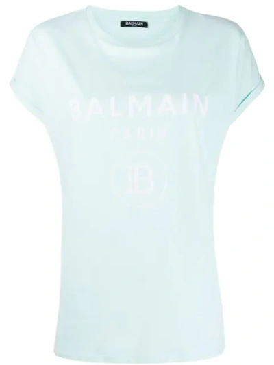 Balmain Flocked Logo Cotton Jersey T-shirt In Green