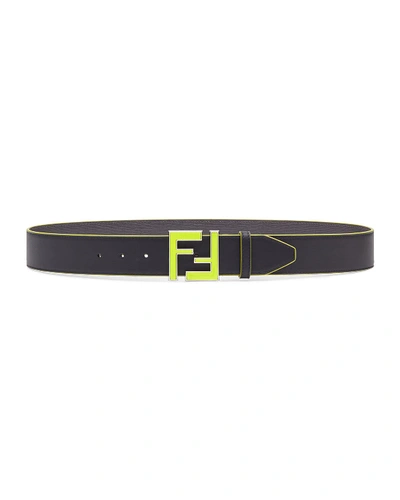 Fendi Men's Neon Ff Calf Leather Belt In Blue/pink