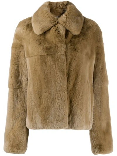 Yves Salomon Rabbit Fur Jacket In A2021 Beige