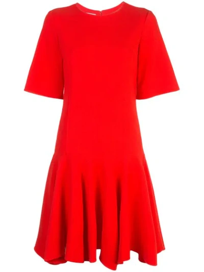 Oscar De La Renta Short-sleeve Flounce Day Dress In Cayenne