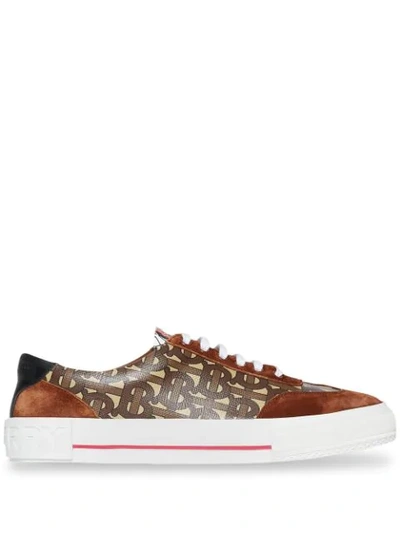 Burberry Men's Nelson Tb Monogram Sneakers With Suede Trim In Brown