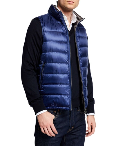 Herno Men's Reversible Zip-front Puffer Vest In Blue/gray