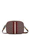 Tory Burch Mini Gemini Link Canvas Crossbody Camera Bag In Royal Burgundy/gold