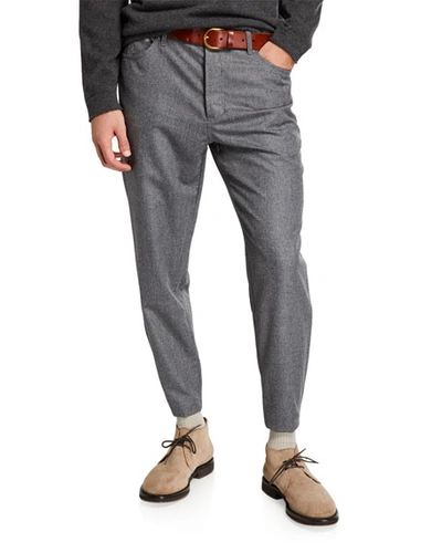 Brunello Cucinelli Men's Traditional Chalk-stripe Flannel Pants In Gray