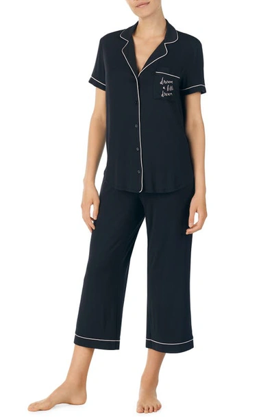 Kate Spade Goodnight Cropped Pajama Set In Black