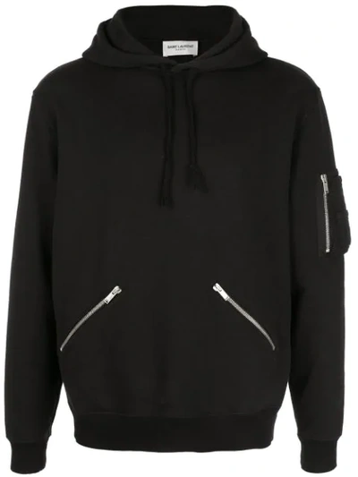 Saint Laurent Poches Zippers Hoodie In Black