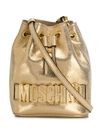 Moschino Golden Leather Signature Jewel Bucket Bag