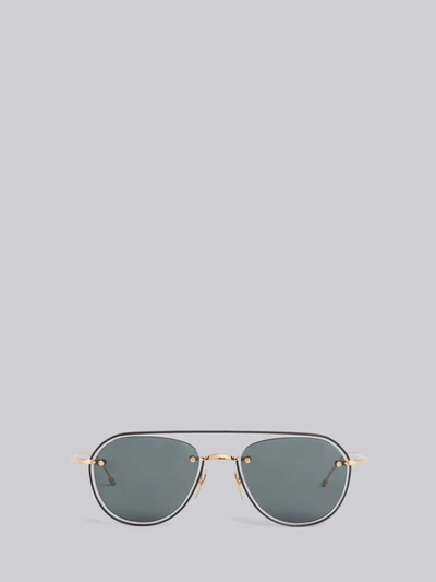 Thom Browne White Gold And Black Enamel Aviator Sunglasses