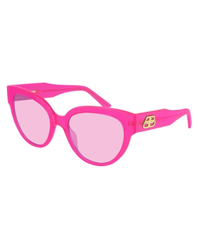 Balenciaga Women's Cat Eye Sunglasses, 55mm In Shiny Transparent Pink/pink