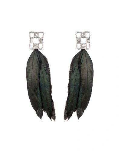 Alexis Bittar Modern Georgian Pave Checkerboard Feather Earrings In Black/silver